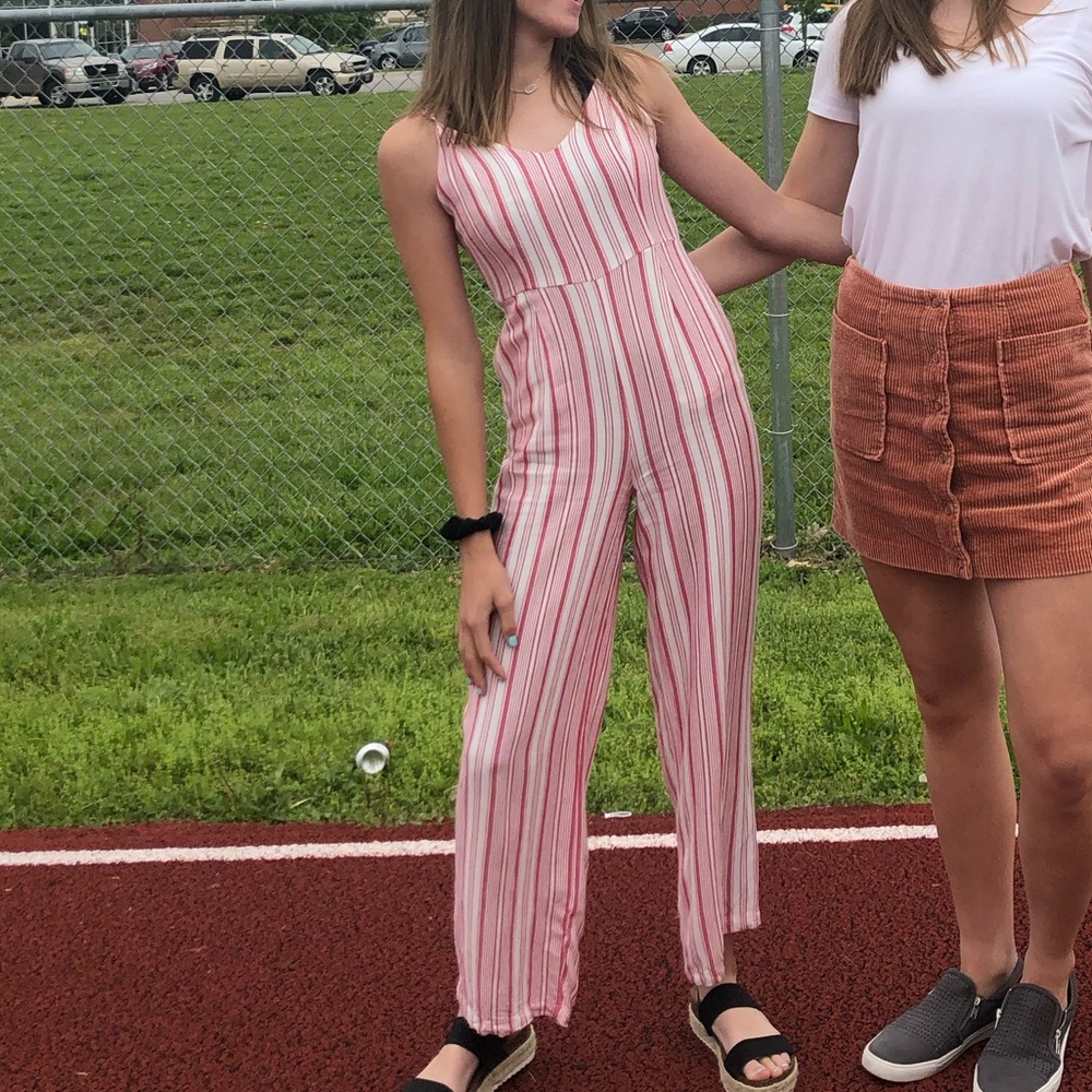 Shop The Trends Red and White Striped Romper/Jumpsuit. Size Small